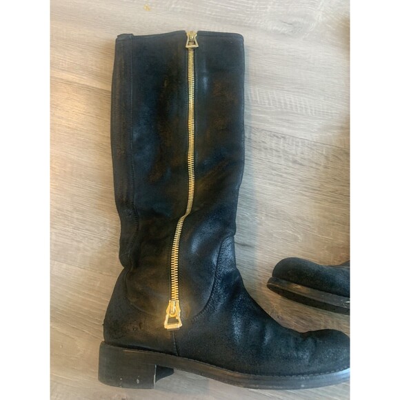 Jimmy Choo Doreen Rugged Leather Knee High Zipper Detail Boots Shoes Black Sz 40 - Picture 5 of 9